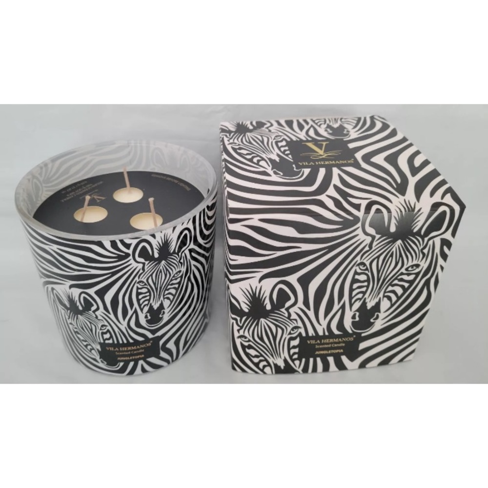 Vila Hermanos Scented Candle Jungletopia 3-wick Zebra 650g Vegan Soy Wax New HTF